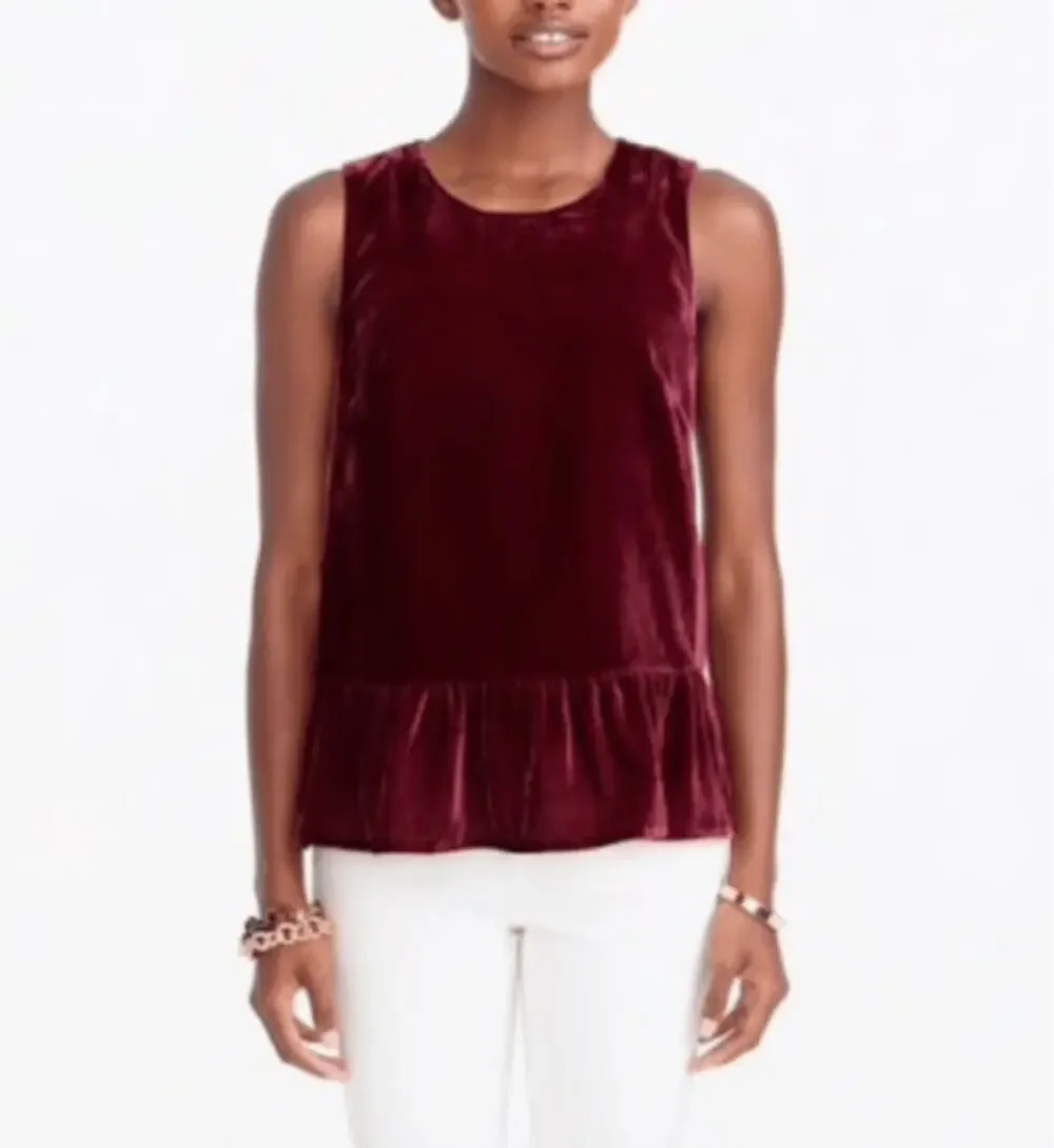 J. Crew Drapey Velvet Peplum Tank Top Deep Burgundy Red H1182 Size 00